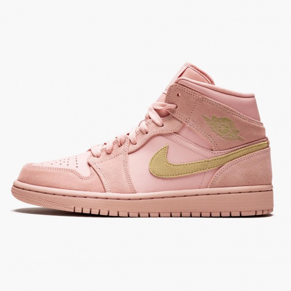 Damen/Herren Nike Jordan 1 Mid Coral Gold 852542-600 Schuhe