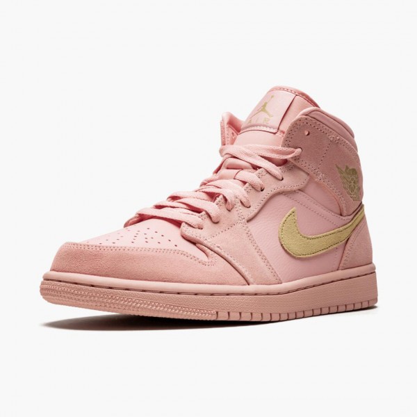 Damen/Herren Nike Jordan 1 Mid Coral Gold 852542-600 Schuhe