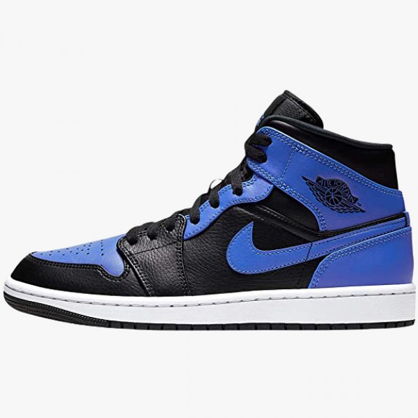 Damen/Herren Nike Jordan 1 Mid Hyper Royal Tumbled Leather 554724-077 Schuhe