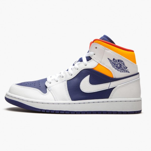 Damen/Herren Nike Jordan 1 Mid Royal Blau Laser Orange 554724-131 Schuhe