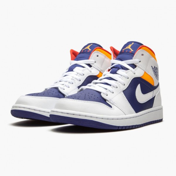 Damen/Herren Nike Jordan 1 Mid Royal Blau Laser Orange 554724-131 Schuhe