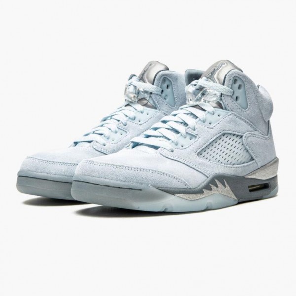 Damen/Herren Nike Jordan 5 Retro Blaubird With Silber Weiß DD9336-400 Schuhe