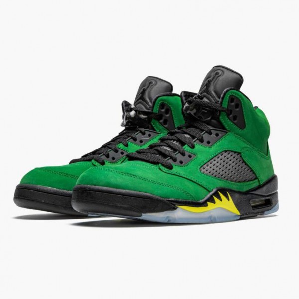 Damen/Herren Nike Jordan 5 Retro SE Oregon Grün Gelb CK6631-307 Schuhe